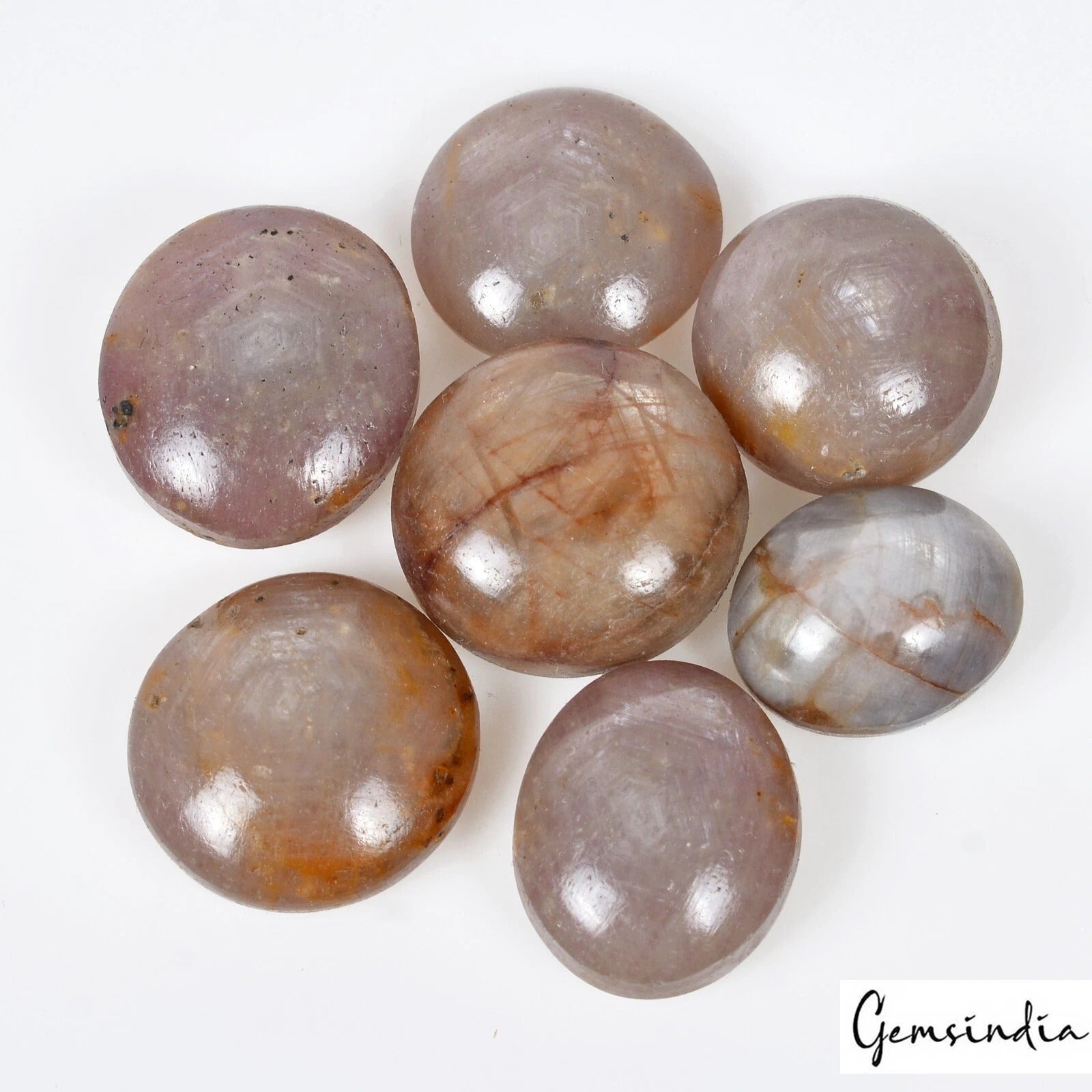 Star Sapphire Lot, Cabochon, Untreated, Brown — 7 Pieces, 14mm to 17mm, 140 Ct, Madagascar