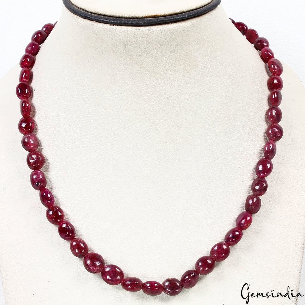 Ruby Beaded Strand, Color Enhanced, Red — 18", 300 Ct, Madagascar