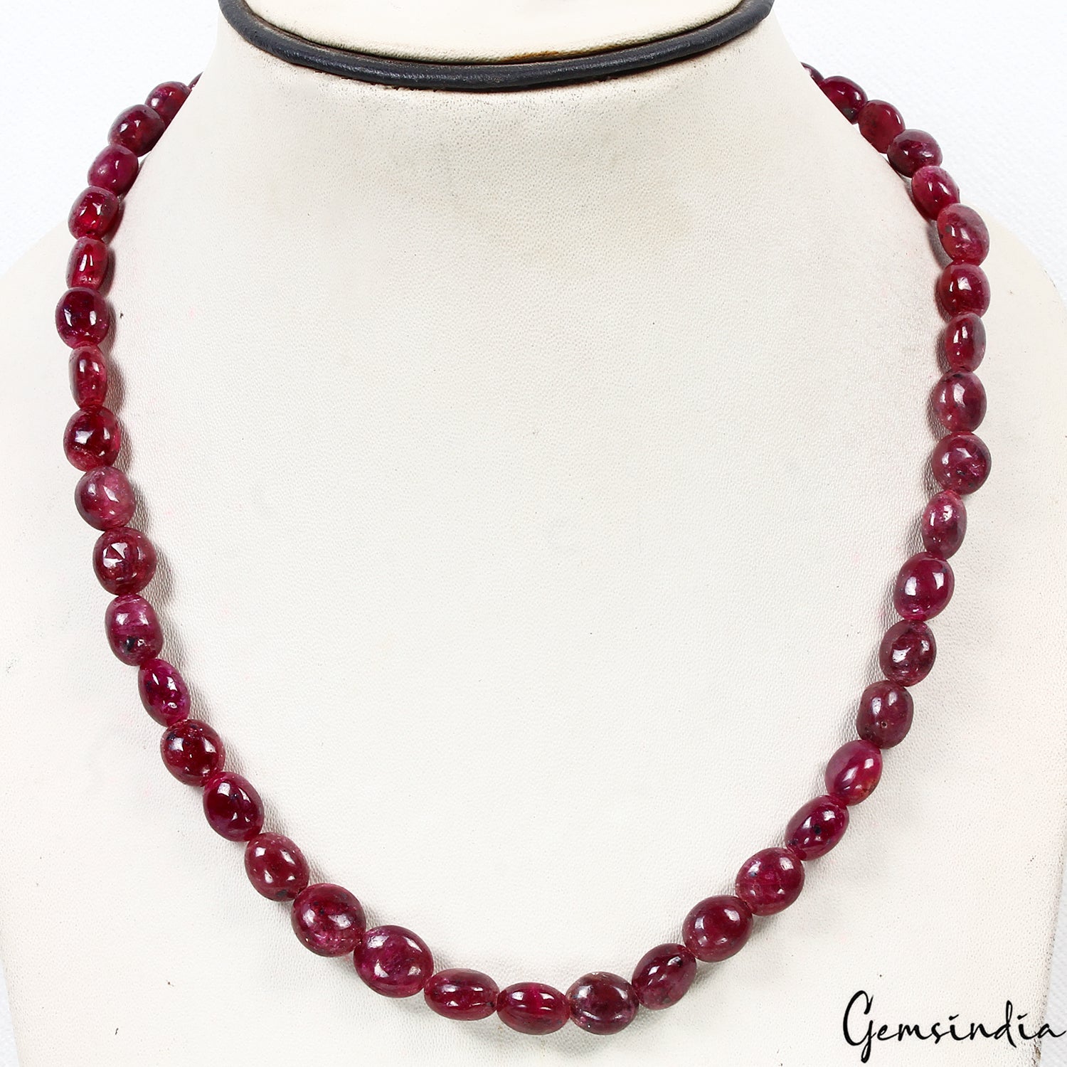 Ruby Beaded Strand, Color Enhanced, Red — 18", 300 Ct, Madagascar