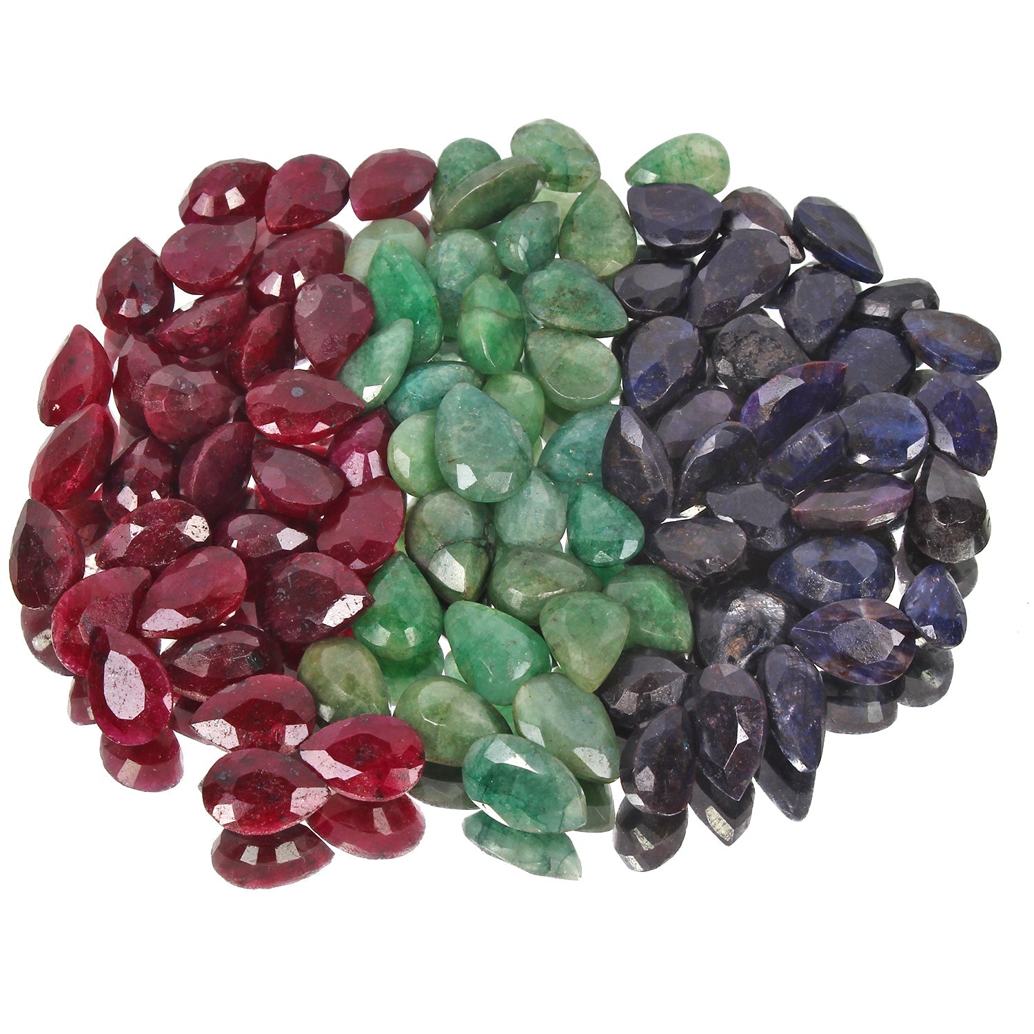 Certified 380 Cts/90 Pcs Natural Multi-Color Ruby Emerald Sapphire Pear Gems Lot