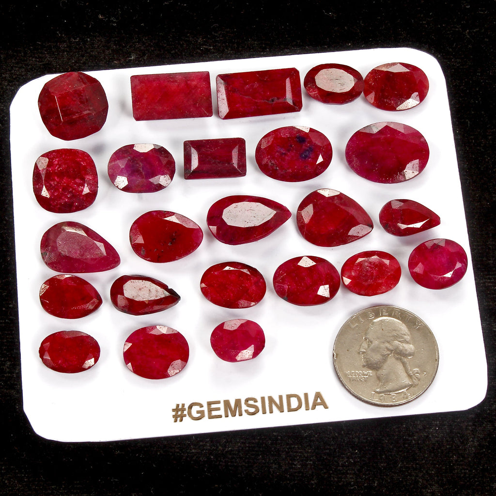 250 Cts/24 Pcs Natural Rich Red Ruby 12-20mm Mix Cut Loose Jewelry Gemstones Lot