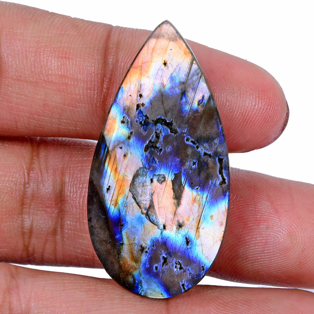 Certified 36.80 Cts Pink Peach Shine Pear Cabochon Loose Labradorite Gemstone