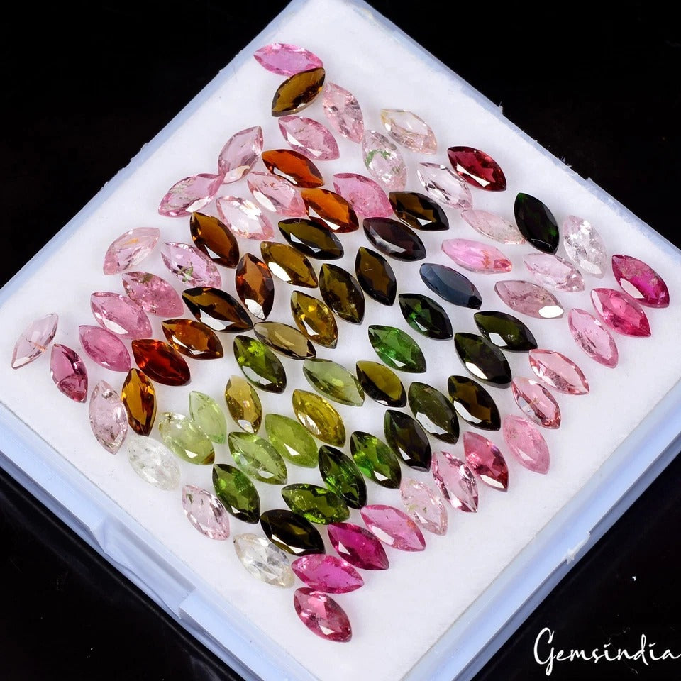 18.50 Ct/81 Pcs Natural Multi-Color Tourmaline Marquise Calibrated 6x3mm Gem Lot