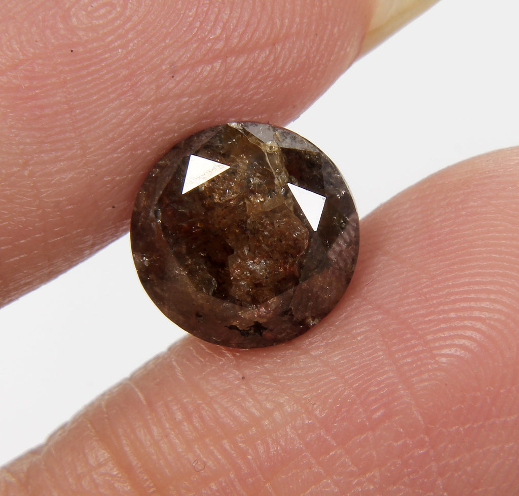 Round Rustic Cognac Brown Loose Diamond 3.05 Ct. Natural Salt And Pepper Diamond