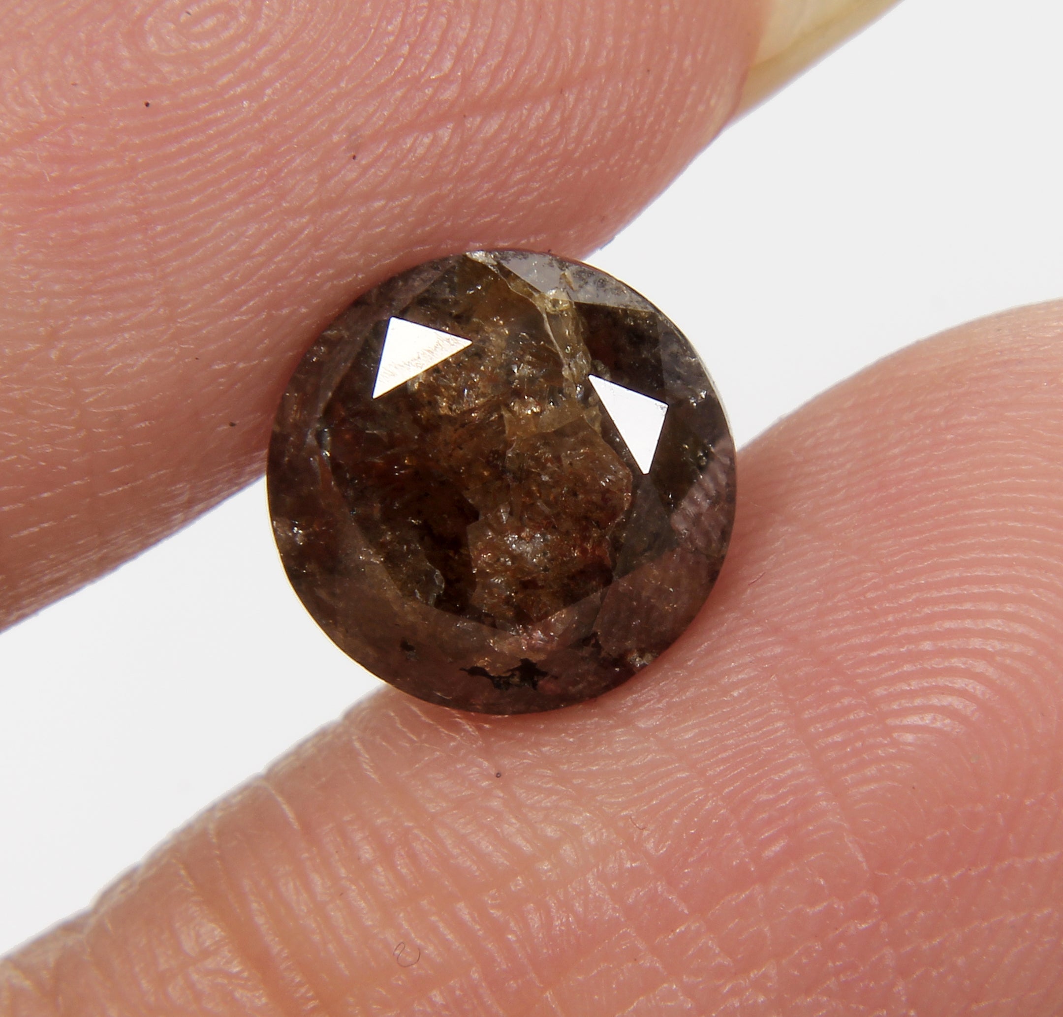 Round Rustic Cognac Brown Loose Diamond 3.05 Ct. Natural Salt And Pepper Diamond