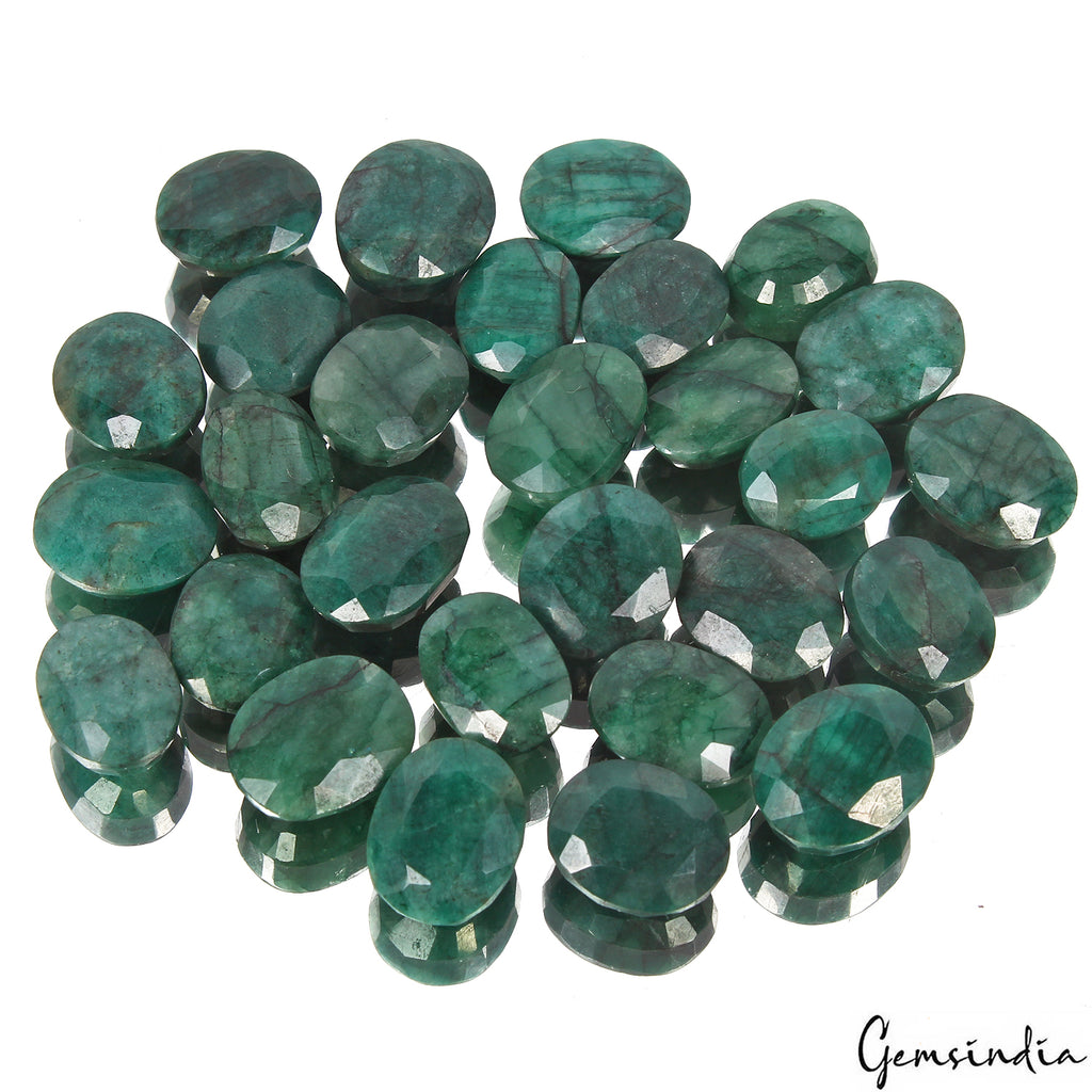 Emerald Lot, Loose Gemstone, Color Enhanced, Green — 28 Pieces, 13mm to 16mm, 280 Ct, Brazil