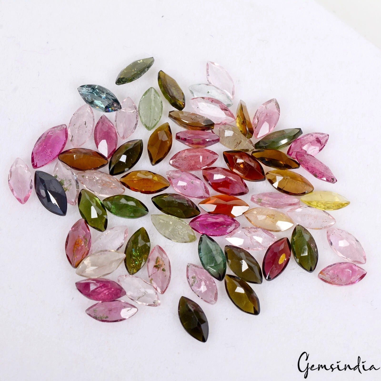 Natural Multi Tourmaline Marquise Cut Loose Gemstone Lot 62 Pcs 7x3.5 MM 19.50Ct