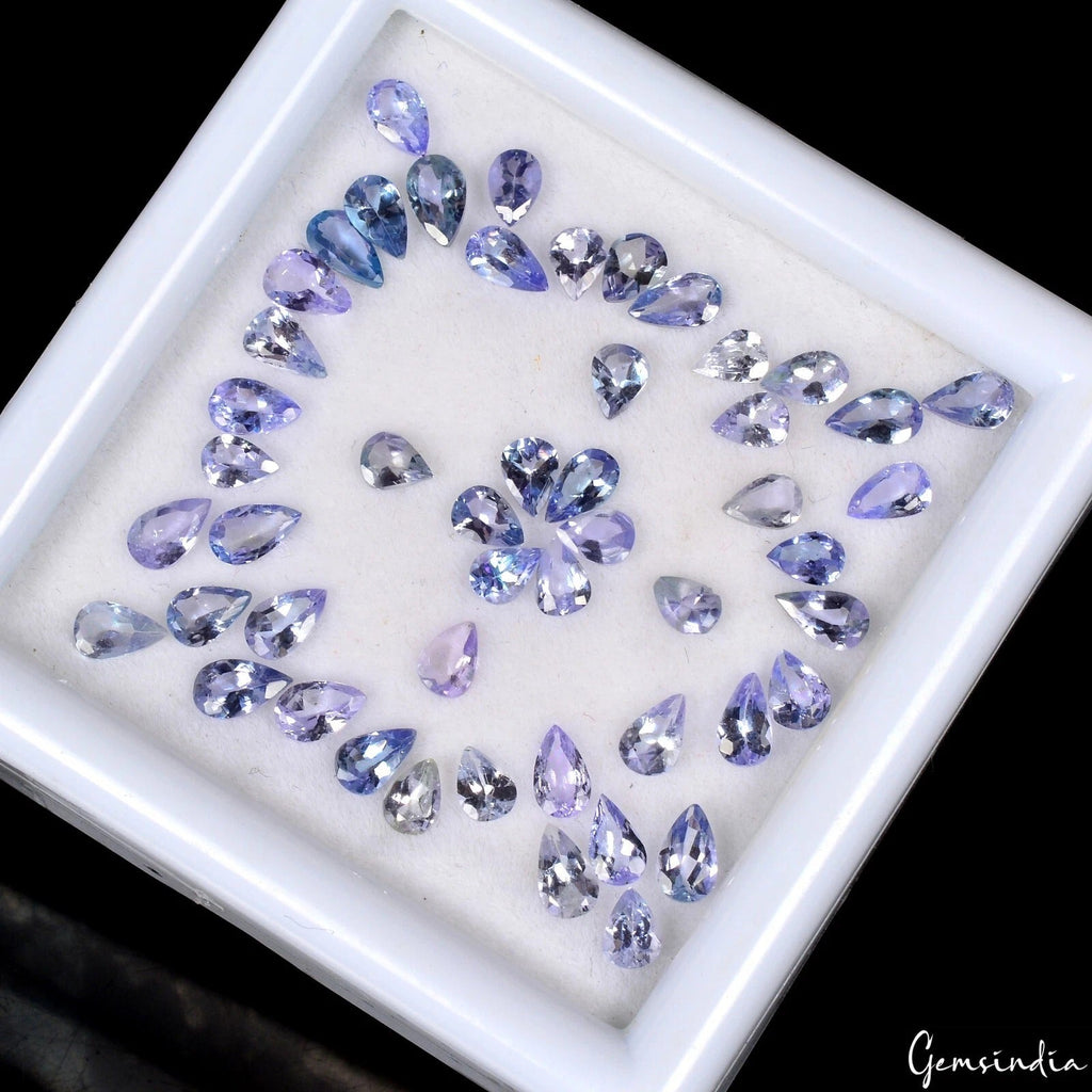 50 Pcs Natural Tanzanite 5x3mm Pear Cut Sparkling Violet Blue Loose Gemstone Lot