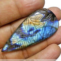Certified 72Ct Natural Golden Blue Shine Labradorite Pear Carved Gem For Pendant