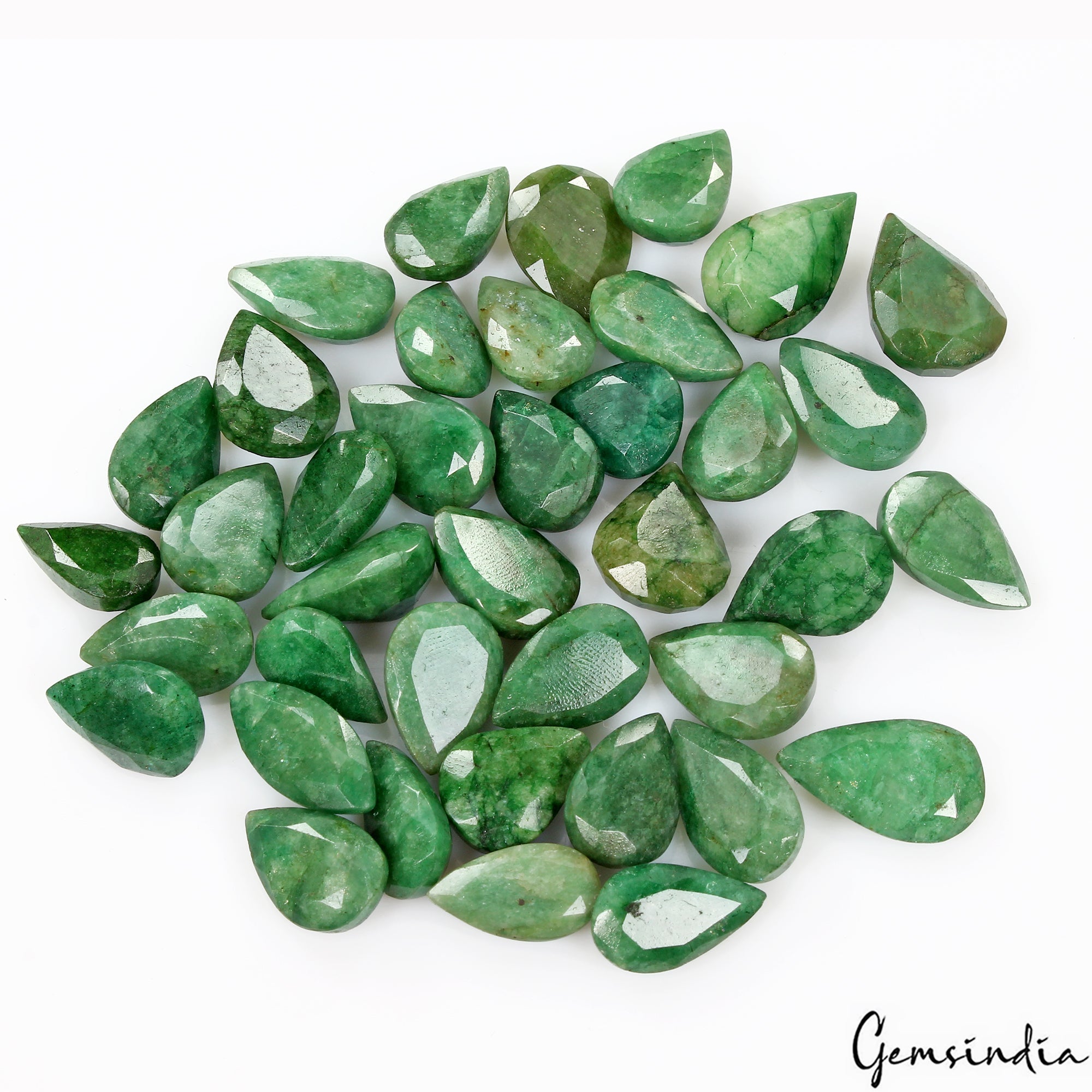 320Ct/39 Pcs Natural Brazilian Green Emerald Pear Cut Loose Gems Lot For Jewelry