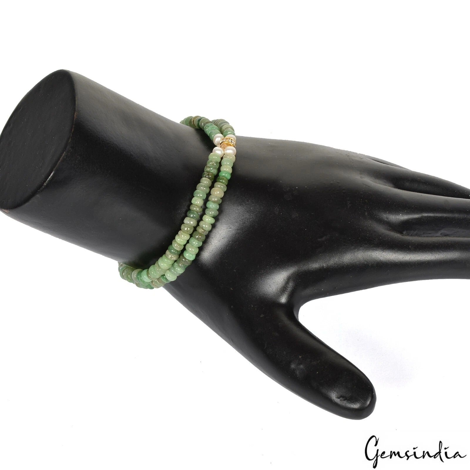 61.10 Ct Natural Emerald Gems Round Cab Drilled Double Strand Handmade Bracelet