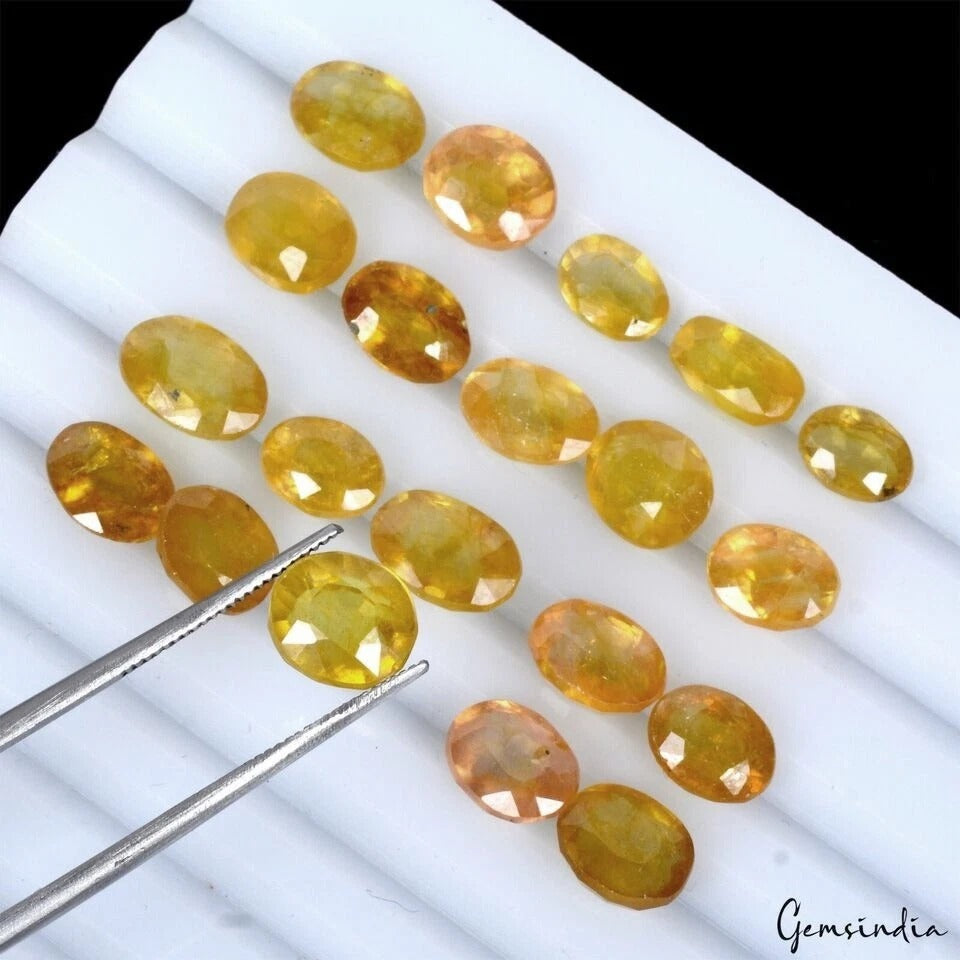 Certified 43.10 Ct/20 Pcs Natural Untreated Yellow Ceylon Sapphire Oval Gems Lot