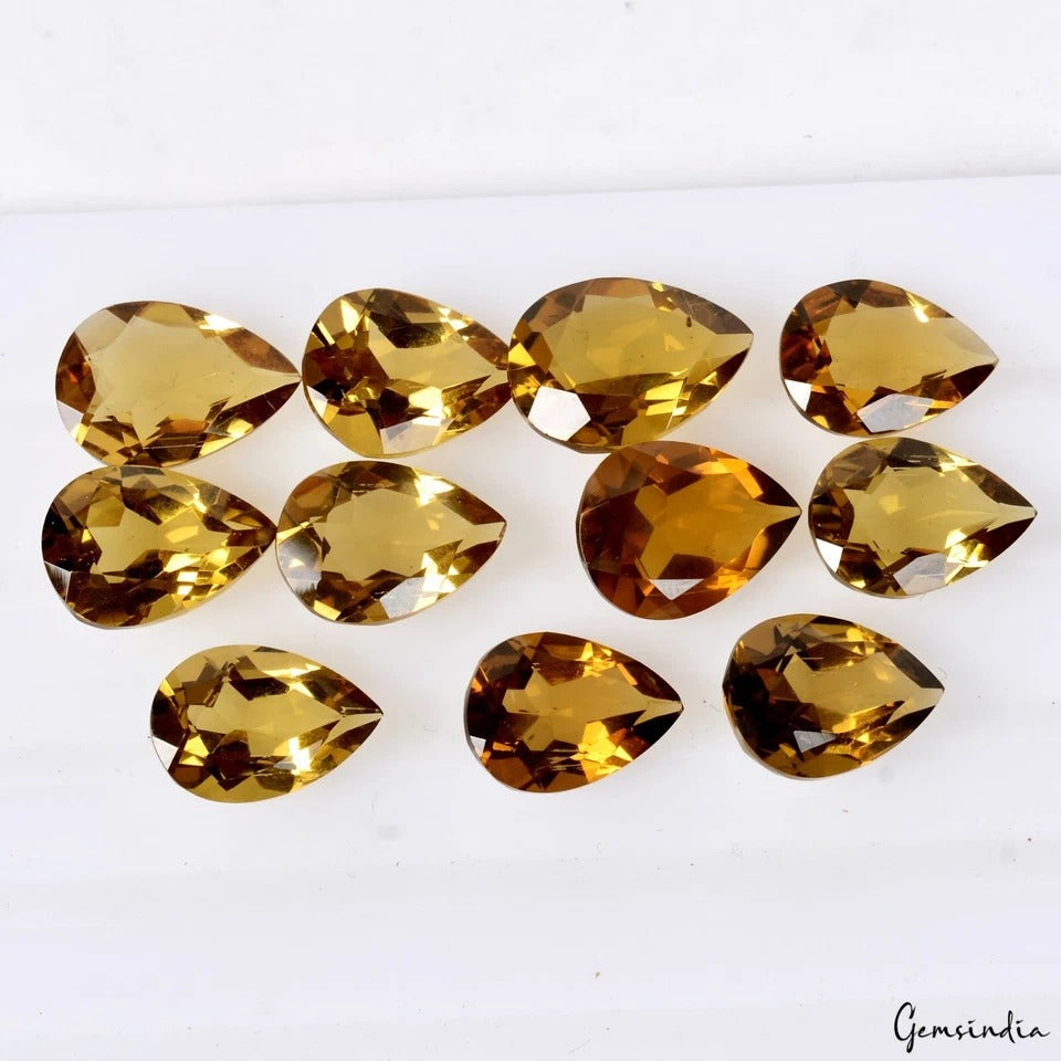 44 Ct/11 Pcs Natural Untreated Brazilian Honey Citrine Quartz Pear Cut Gemstones