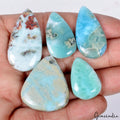 Lot 5 Pcs Dominican Natural Larimar Hi-Quality 25-38mm Pear Cabochon Gemstones