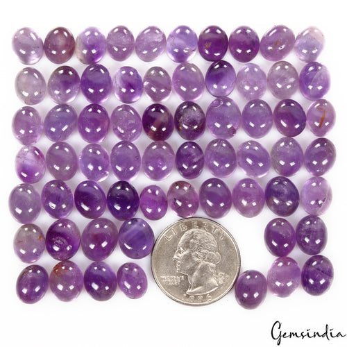 Amethyst Lot, Cabochon, Untreated, Purple — 63 Pieces, 9mm to 12mm, 270 Ct, Madagascar