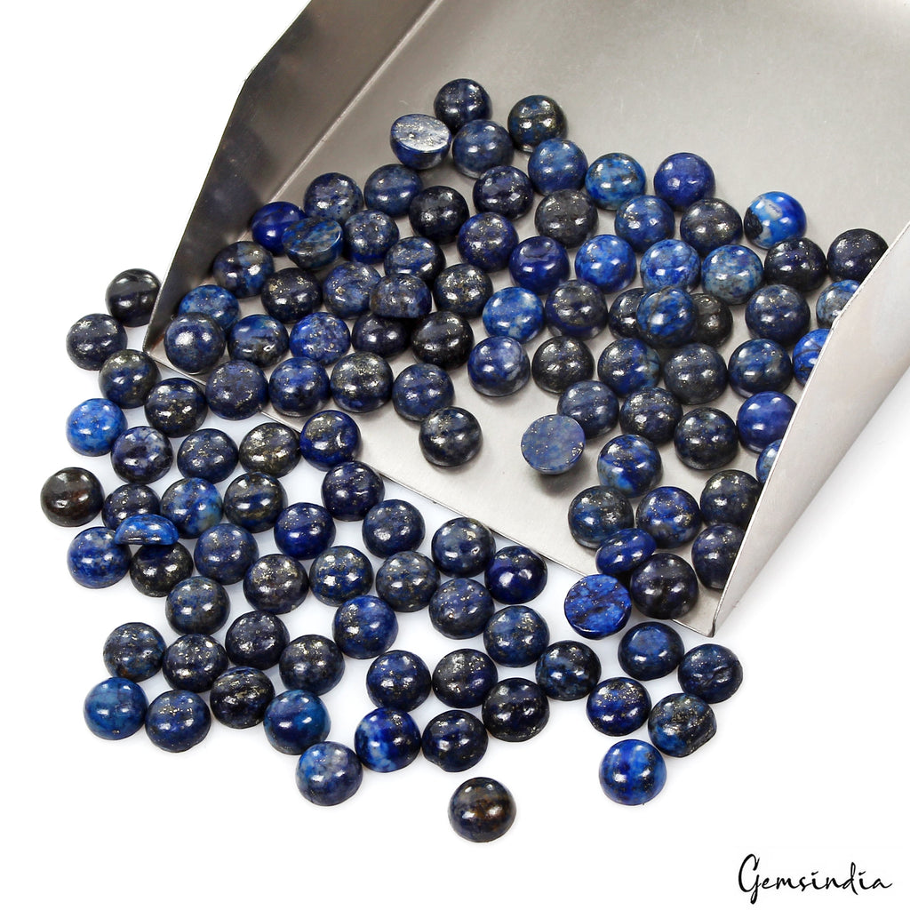 120 Pc Natural Blue Lapis Lazuli Loose 7-8mm Round Cab Gemstones Lot For Jewelry