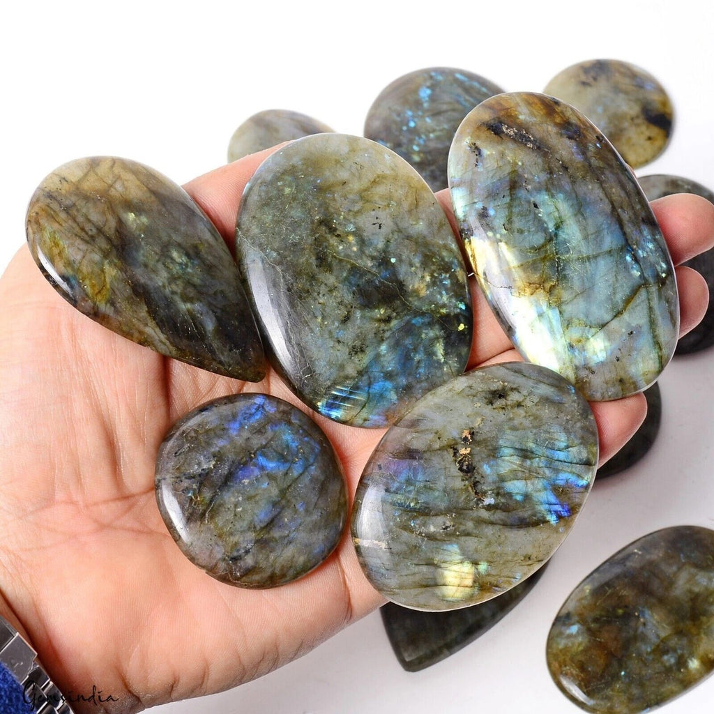 Labradorite Lot, Loose Gemstone, Oval, Pear & Round Cabochon, Untreated — 14 Pieces, 44mm to 77mm, 2500 Ct