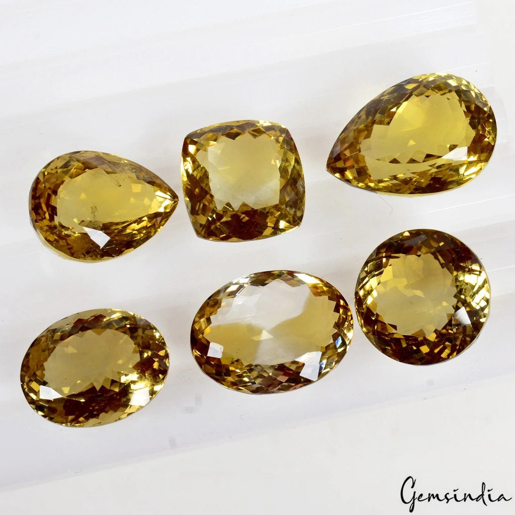 Certified 108.5 Ct Natural Yellow Citrine Faceted Gemstone Mix Shape -5 Pcs Set