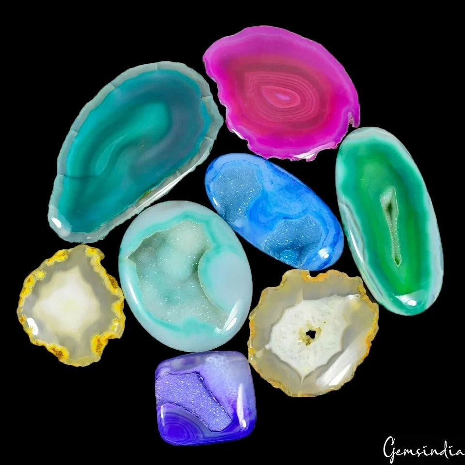 Natural Designer Slice Onyx Druzy Agate Cabochon Huge Gems 1330 Ct Lot 41-93mm