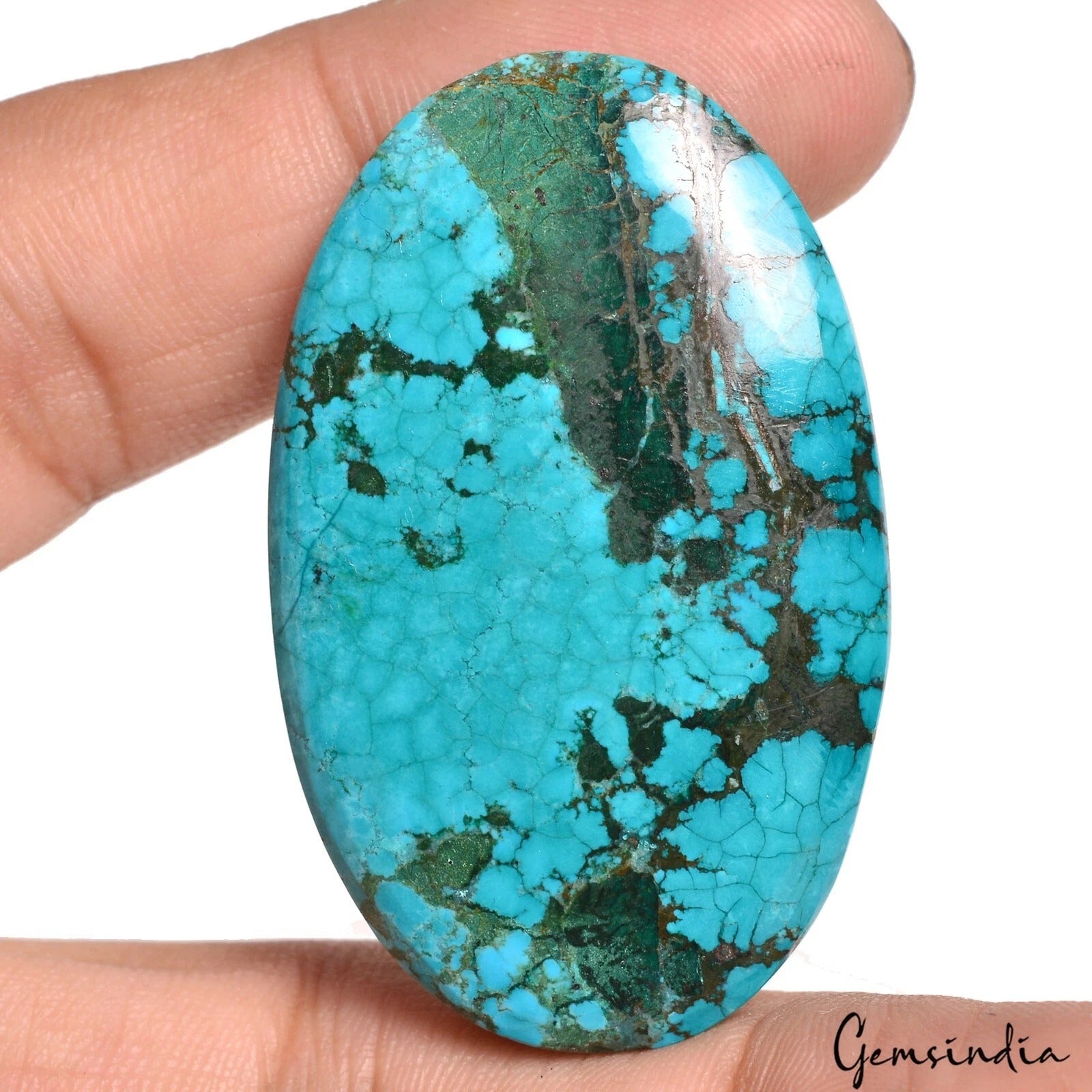 Turquoise Cabochon, Color Enhanced, Blue — 48x30x8 mm, 103.50 Ct
