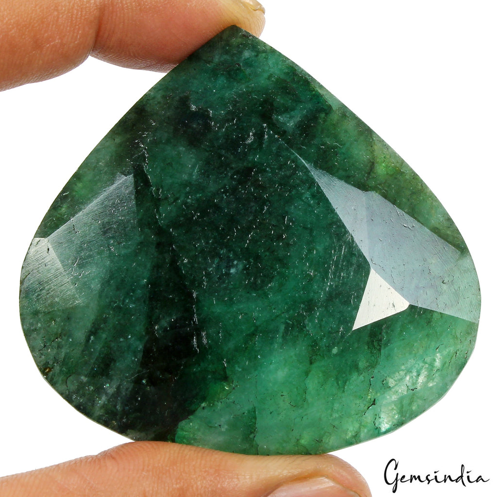 320 Ct Natural Blue Green Colombian Emerald Pear Cut Earth Mined Loose Gemstone