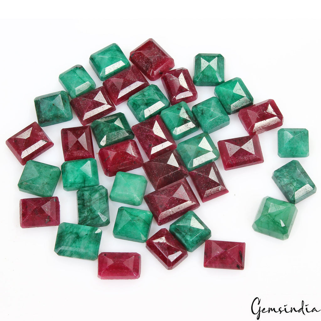 440 Ct/37 Pcs Natural Red Ruby Green Emerald Baguette Cut Loose Gems For Jewelry