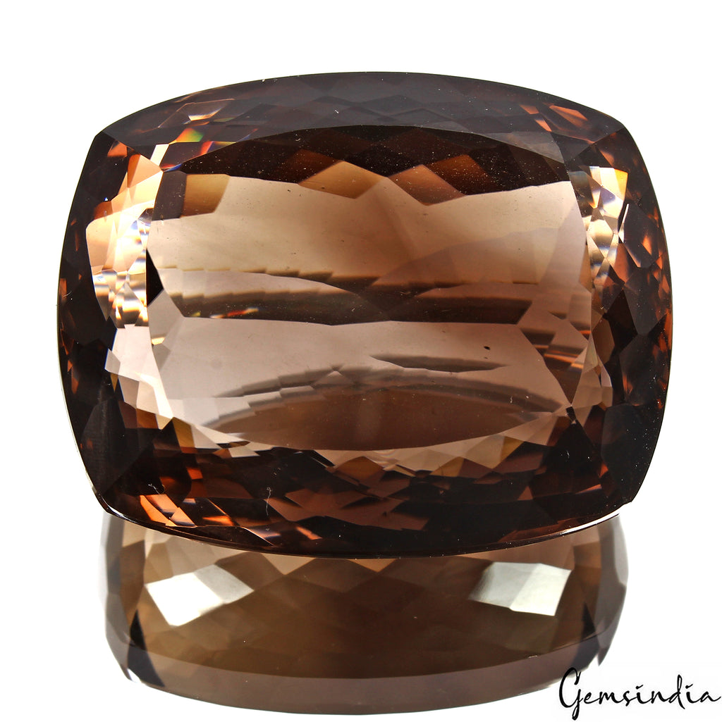 Smoky Quartz Loose Gemstone, Cushion Faceted Cut, Untreated — 38x31x18 mm, 177.70 Ct, Madagascar
