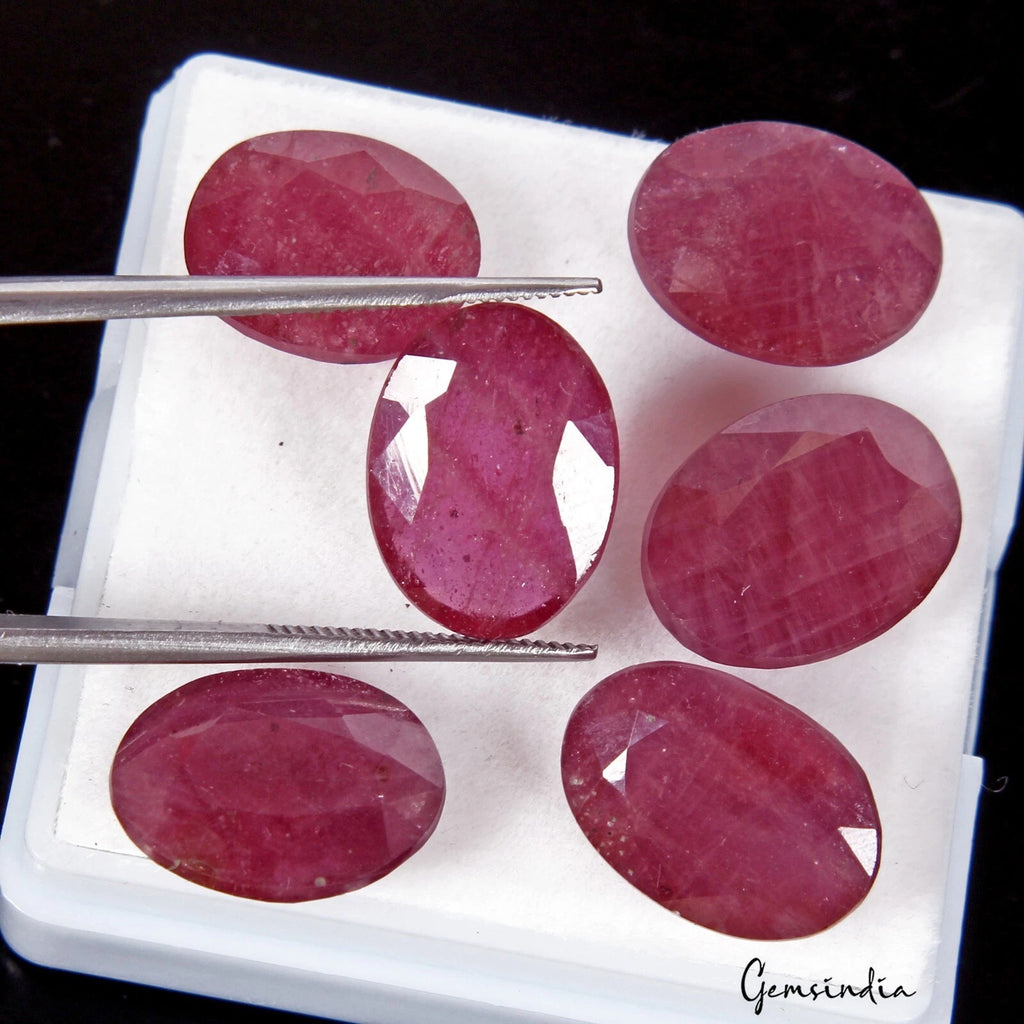 Ruby Lot, Loose Gemstone, Heated, Red — 6 Pieces, 13mm to 15mm, 55.40 Ct, Mozambique
