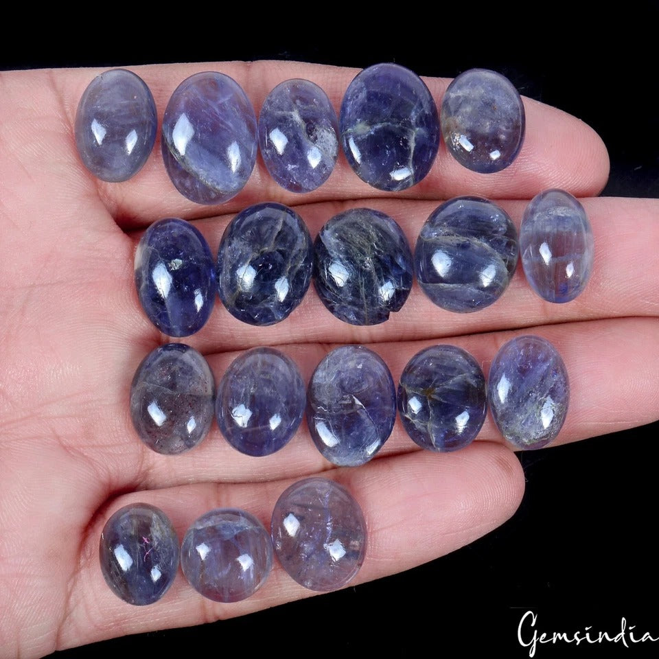 Iolite Lot, Cabochon, Untreated, Violet — 18 Pieces, 12mm to 17mm, 117.50 Ct, Madagascar