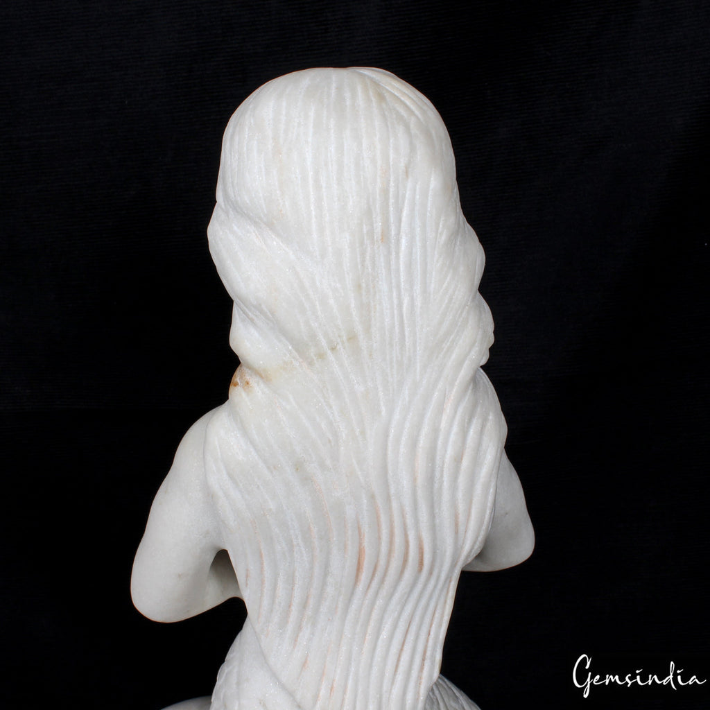 18" Tal Beautiful Mermaid Sitting on Rock Statue Sculpture Figurine White Marble