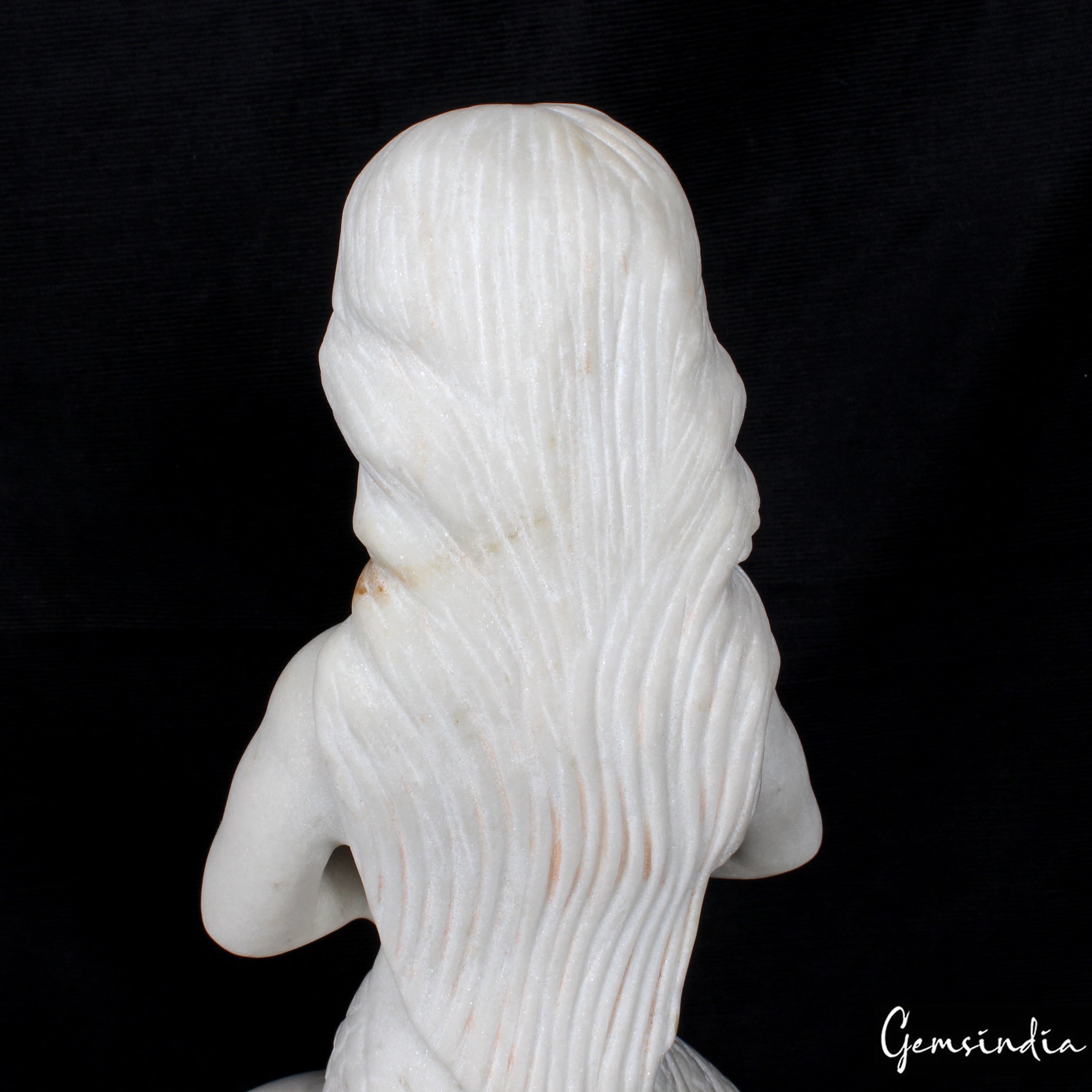18" Tal Beautiful Mermaid Sitting on Rock Statue Sculpture Figurine White Marble