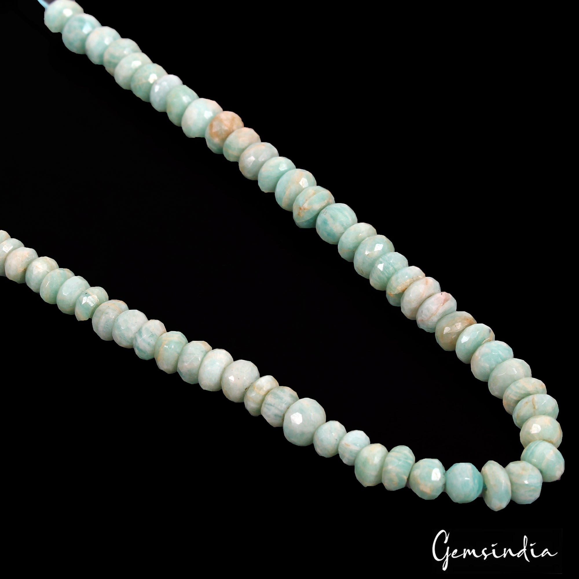 76.60 Ct Natural Untreated Aqua Blue Amazonite Round Faceted Beaded Gems Strand