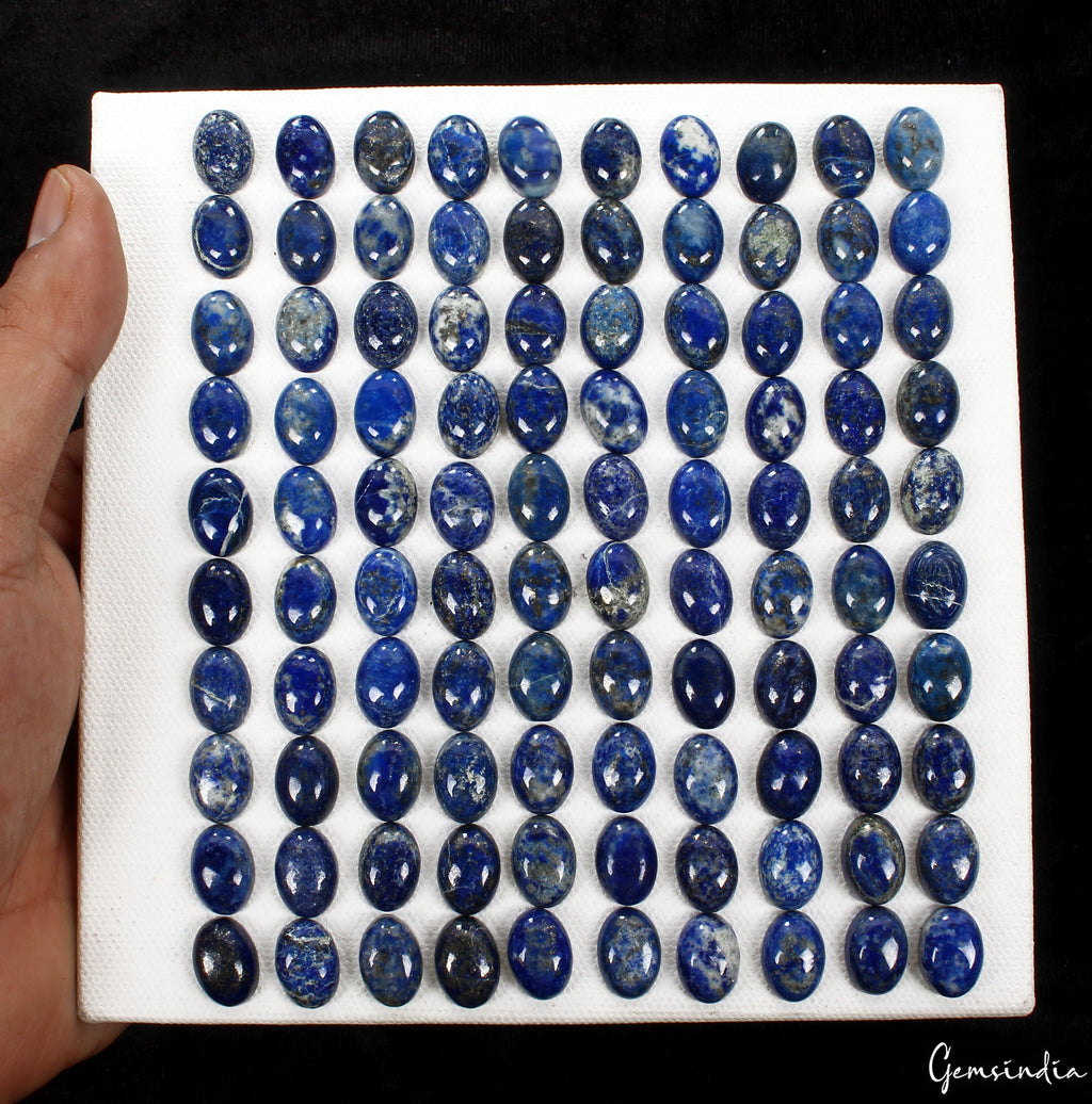 100 Pcs Natural Lapis Lazuli 14mmx10mm Calibrated Loose Oval Cabochon Gemstones
