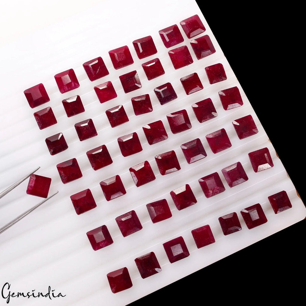 217.90 Cts Natural Red Ruby 8-9mm Square Cut Loose Gemstones for Jewelry~ 50 Pcs