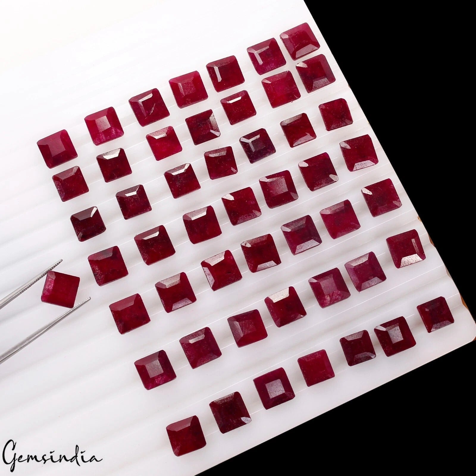 217.90 Cts Natural Red Ruby 8-9mm Square Cut Loose Gemstones for Jewelry~ 50 Pcs