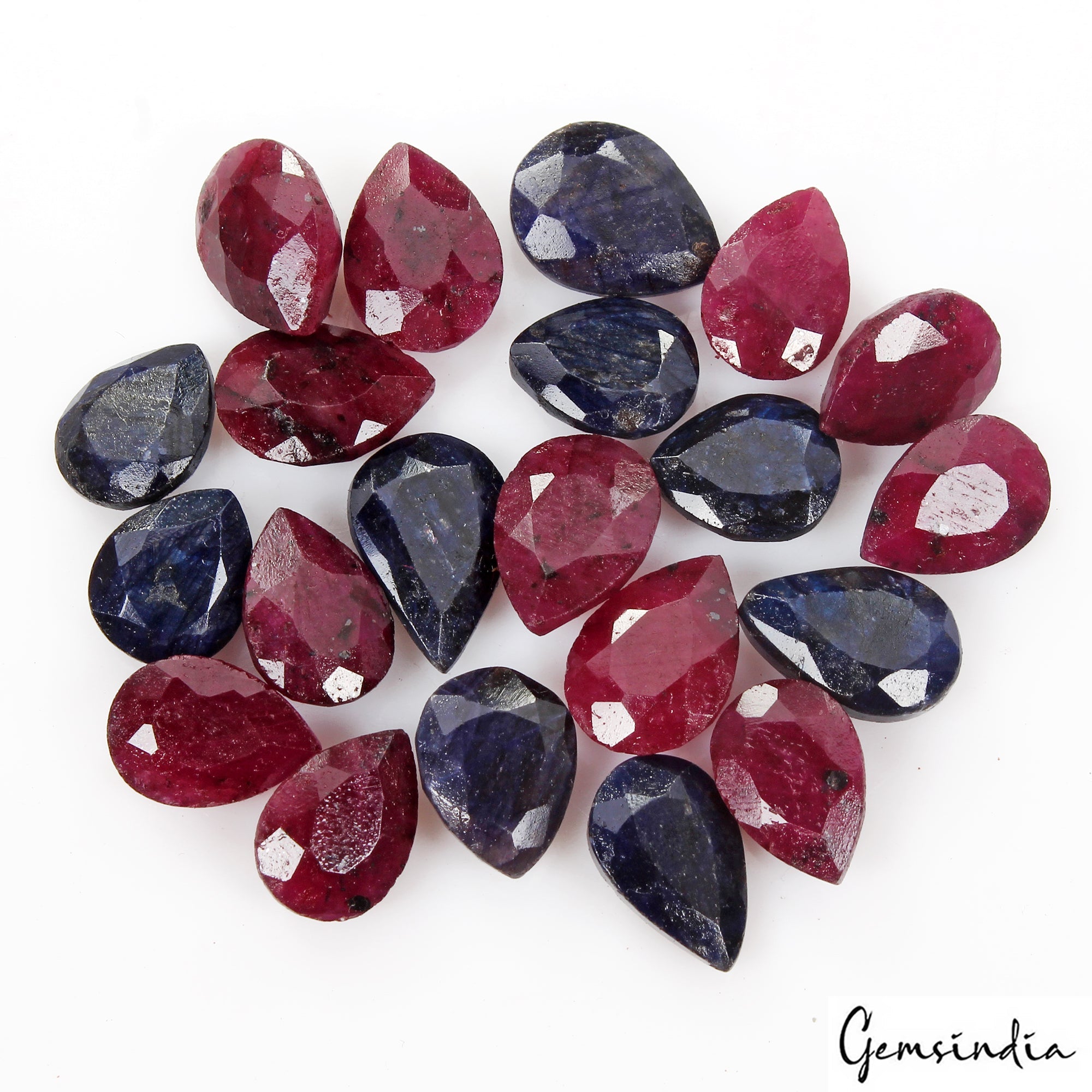141.40 Cts/21 Pcs Natural Red Ruby Blue Sapphire Pear Cut Loose Gems For Jewelry