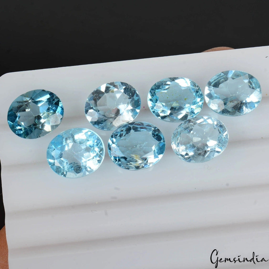 36.00 Ct/7 Pcs Natural Sky Blue Topaz Brazil Oval Cut Certified 12x9mm Gemstones
