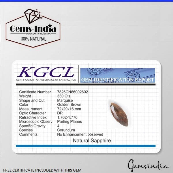 Certified 330 Ct Natural Untreated Golden Brown Sapphire Marquise Cut Loose Gem