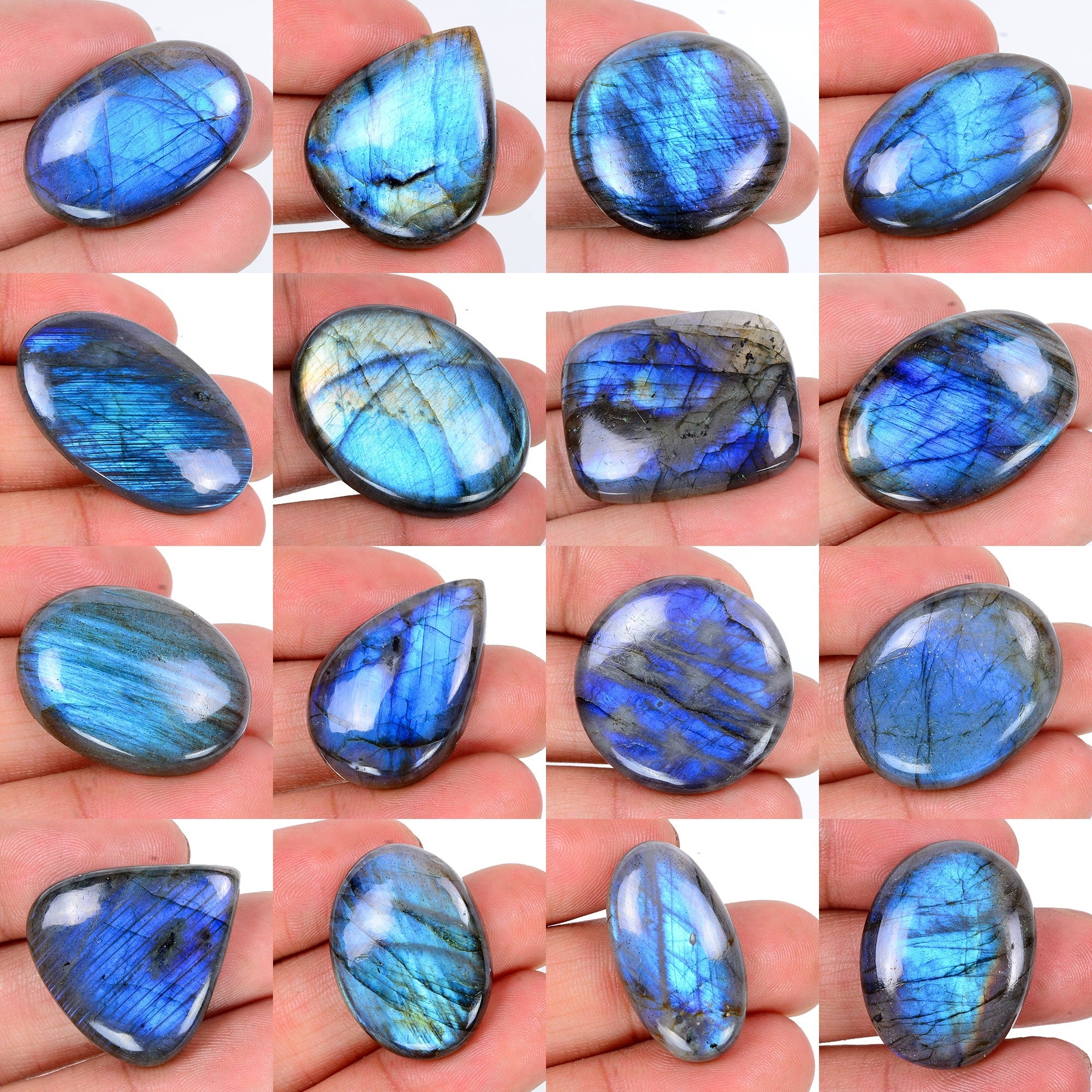 700 Ct Natural Blue Flash Labradorite Mix Shape Loose Cabochon Gemstones ~ 16 Pc