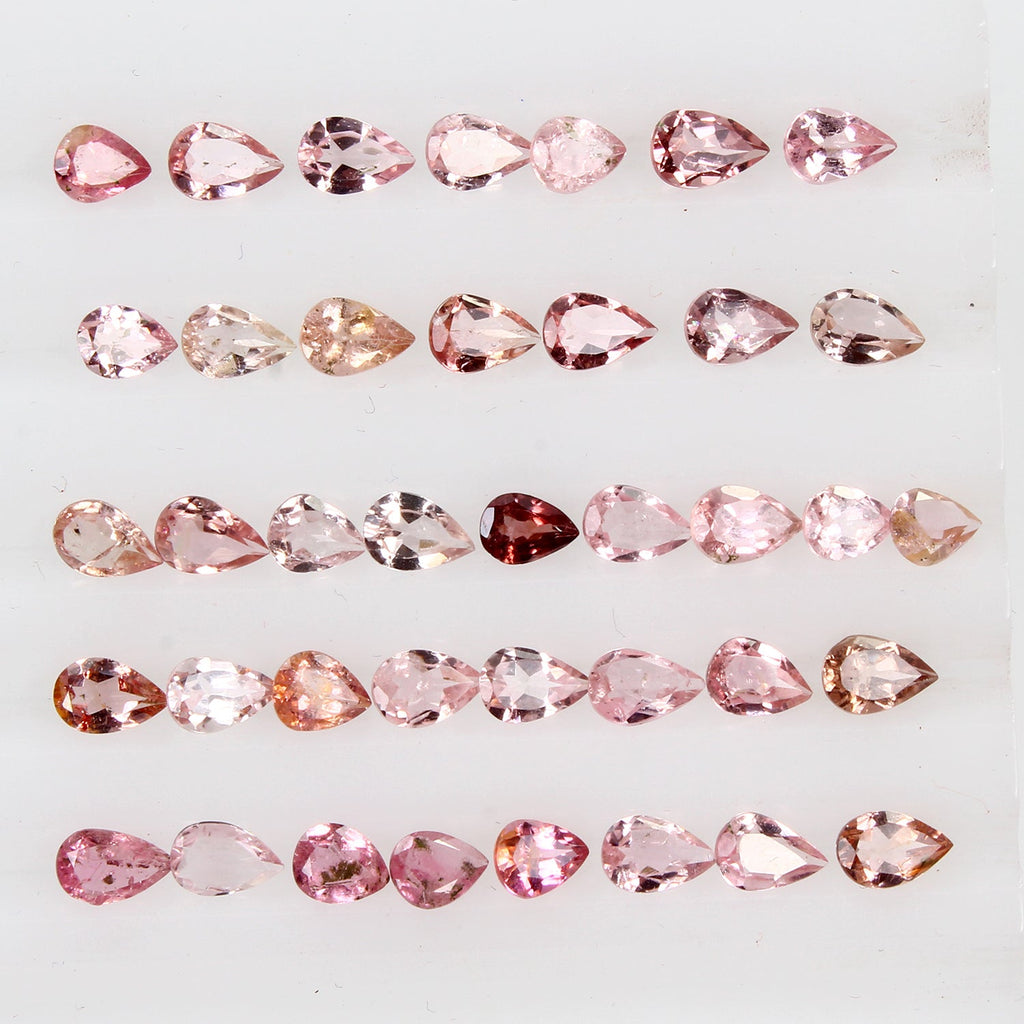 Certified 12.20 Cts/39 Pcs Natural Rubellite Tourmaline Pear Cut 5-6mm Gemstones