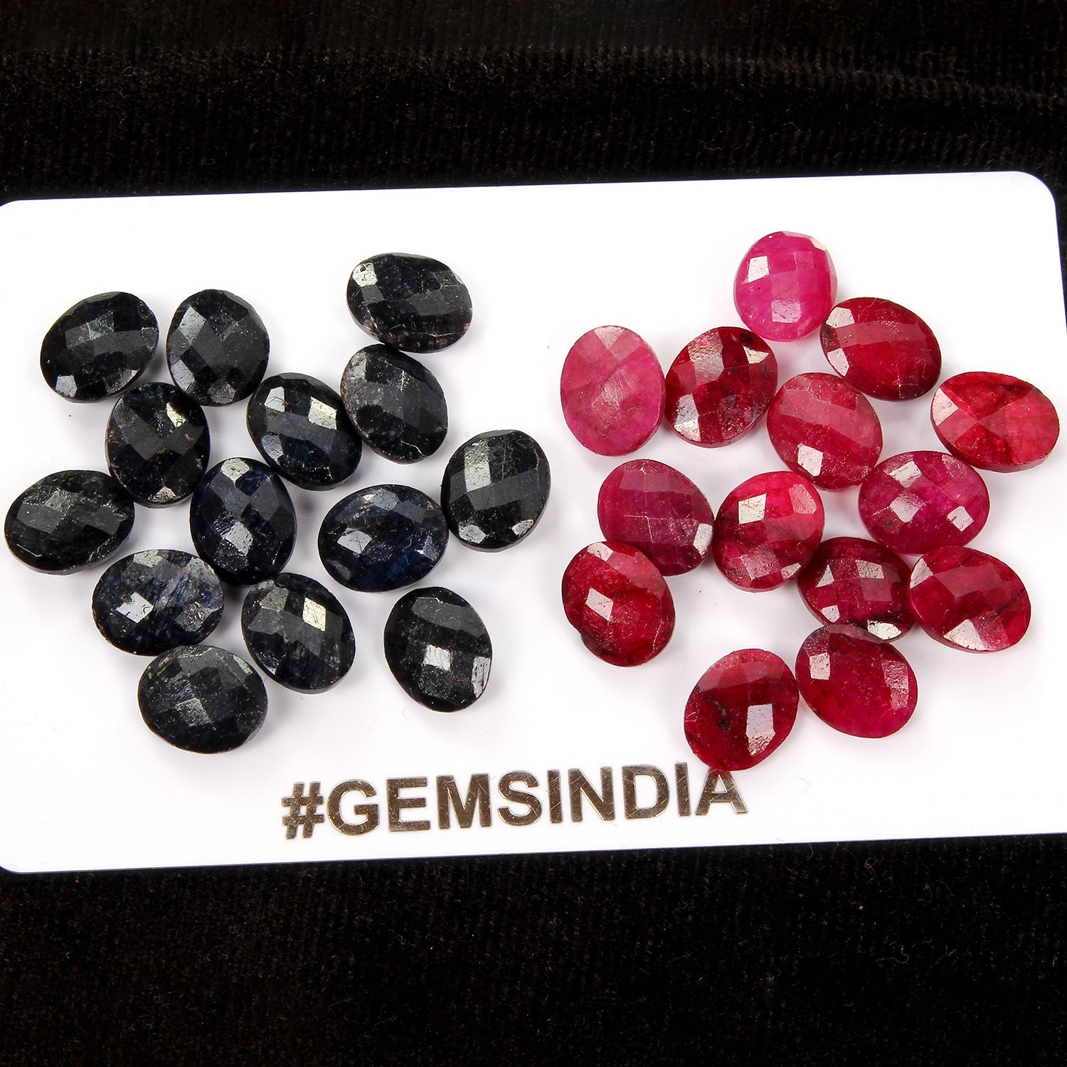 96.80 Ct/28Pcs Natural Red Ruby Blue Sapphire Oval Checker Cut 10x8mm Loose Gems