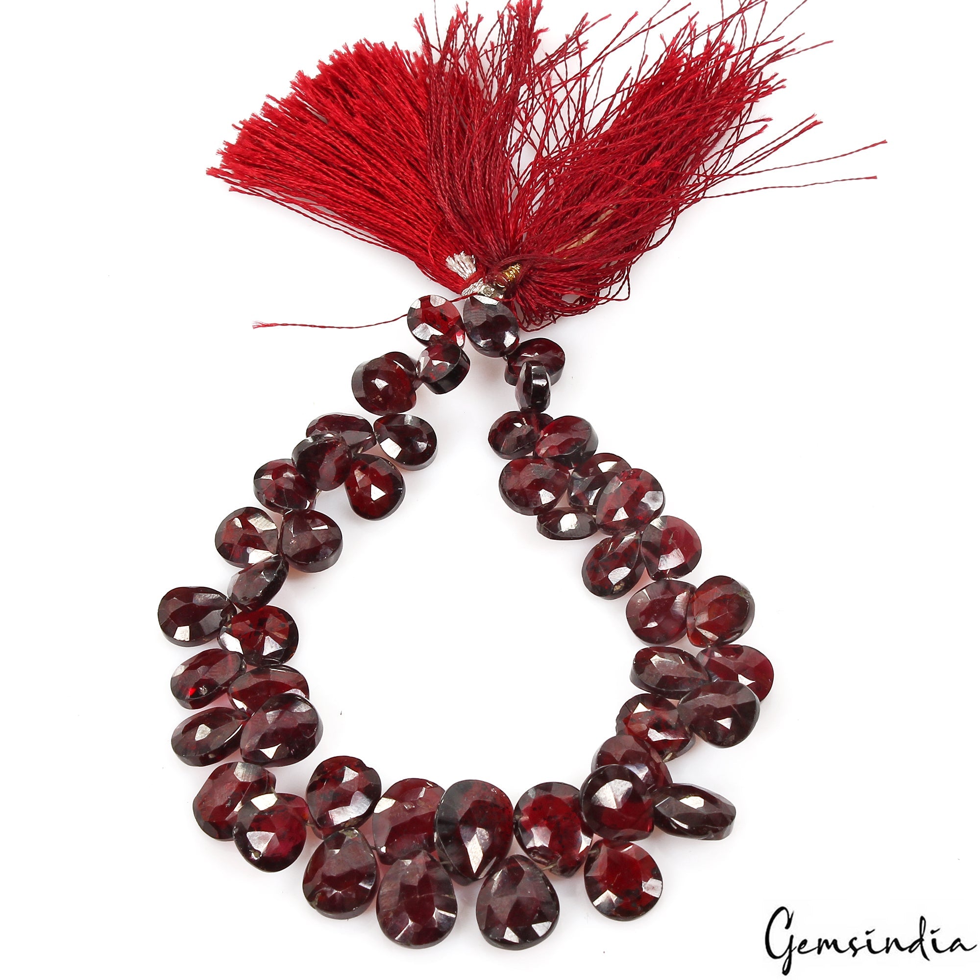164.70 Ct/49 Pcs Natural Untreated Wine Red Garnet Drill Briolette Gem Strand 8"