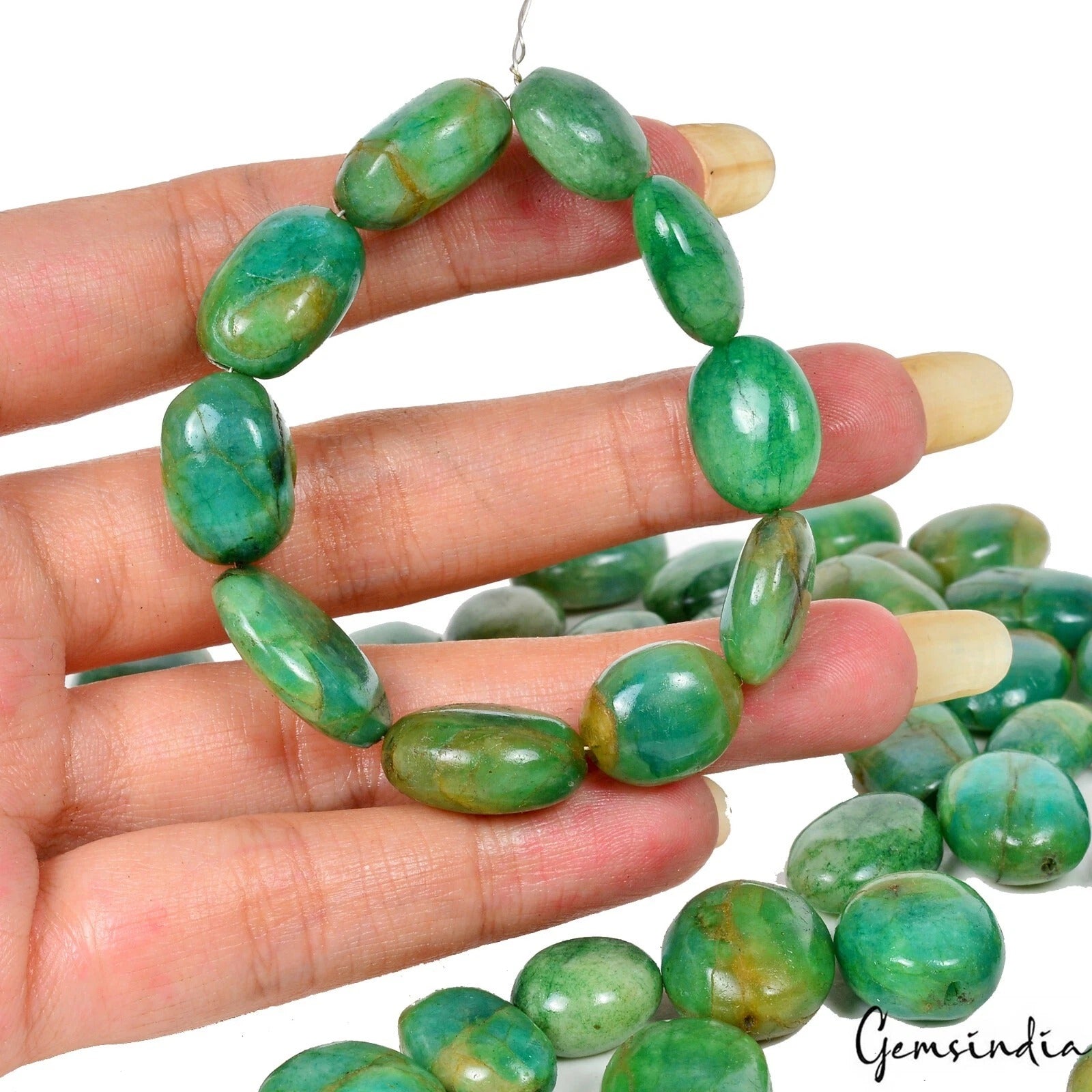 560 Ct/46 Pcs Natural Brazilian Green Emerald Oval Drill Cab Bead Loose Gems Lot