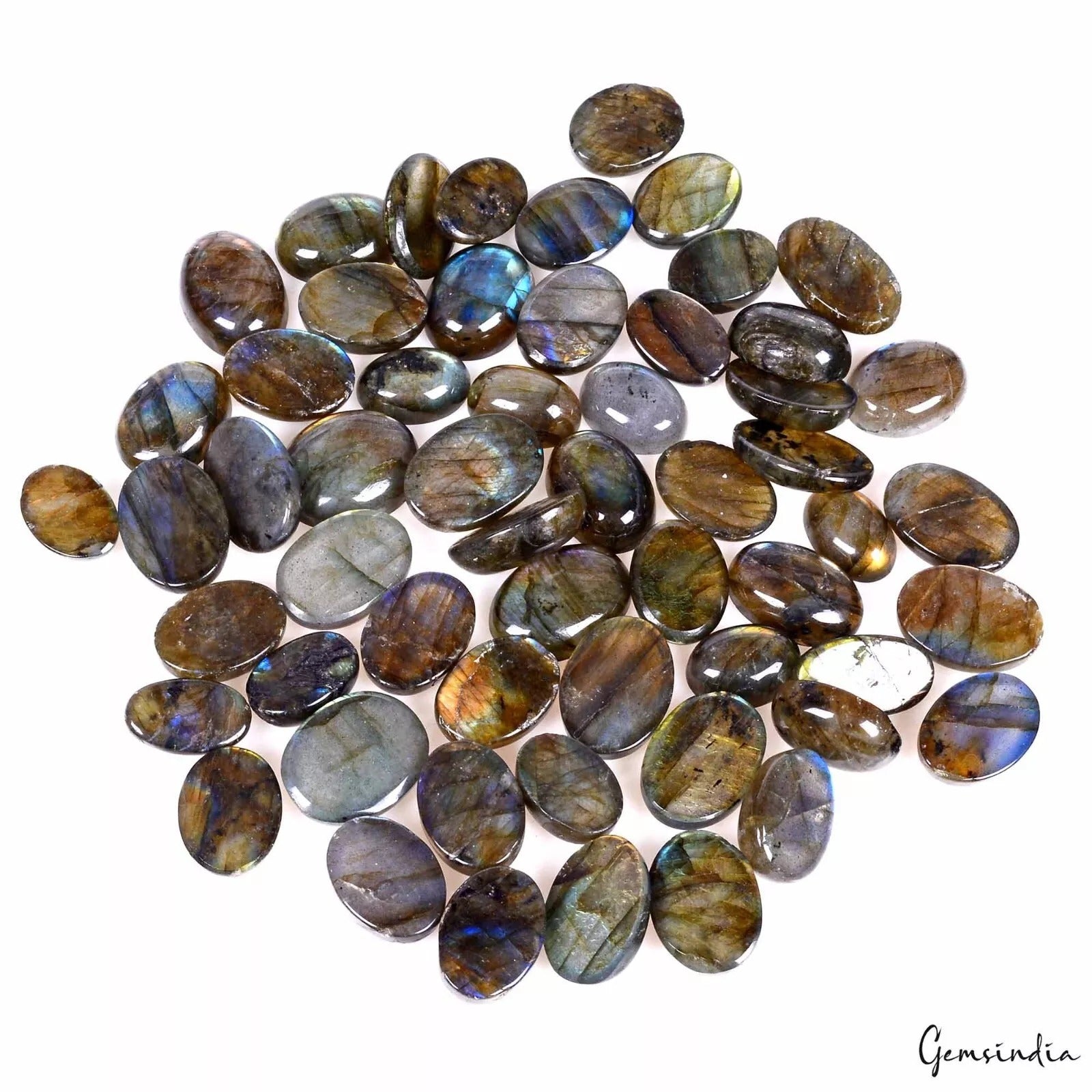 Labradorite Lot, Cabochon, Oval Cabochon, Untreated — 57 Pieces, 13mm to 18mm, 530 Ct, India