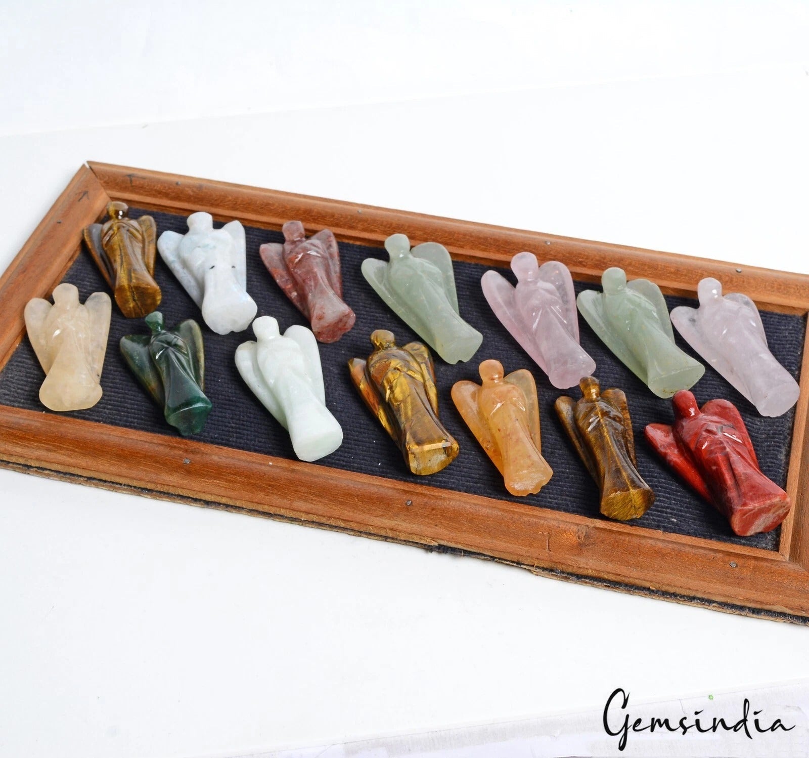15Pc Healing Crystal Carved Pocket Gemstone Guardian Peace Angel Figurines Reiki