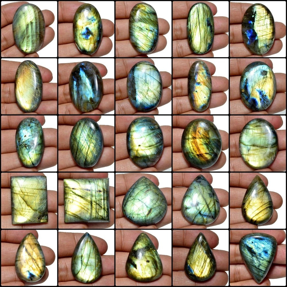 Labradorite Lot, Cabochon, Untreated — 25 Pieces, 34mm to 49mm, 1840 Ct