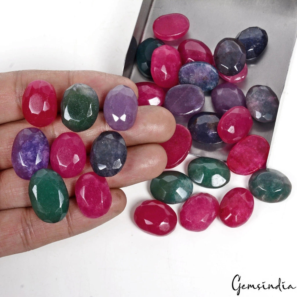 500 Cts/31 Pcs Natural Untreated Multi-Color Onyx Oval Faceted Gems For Jewelry