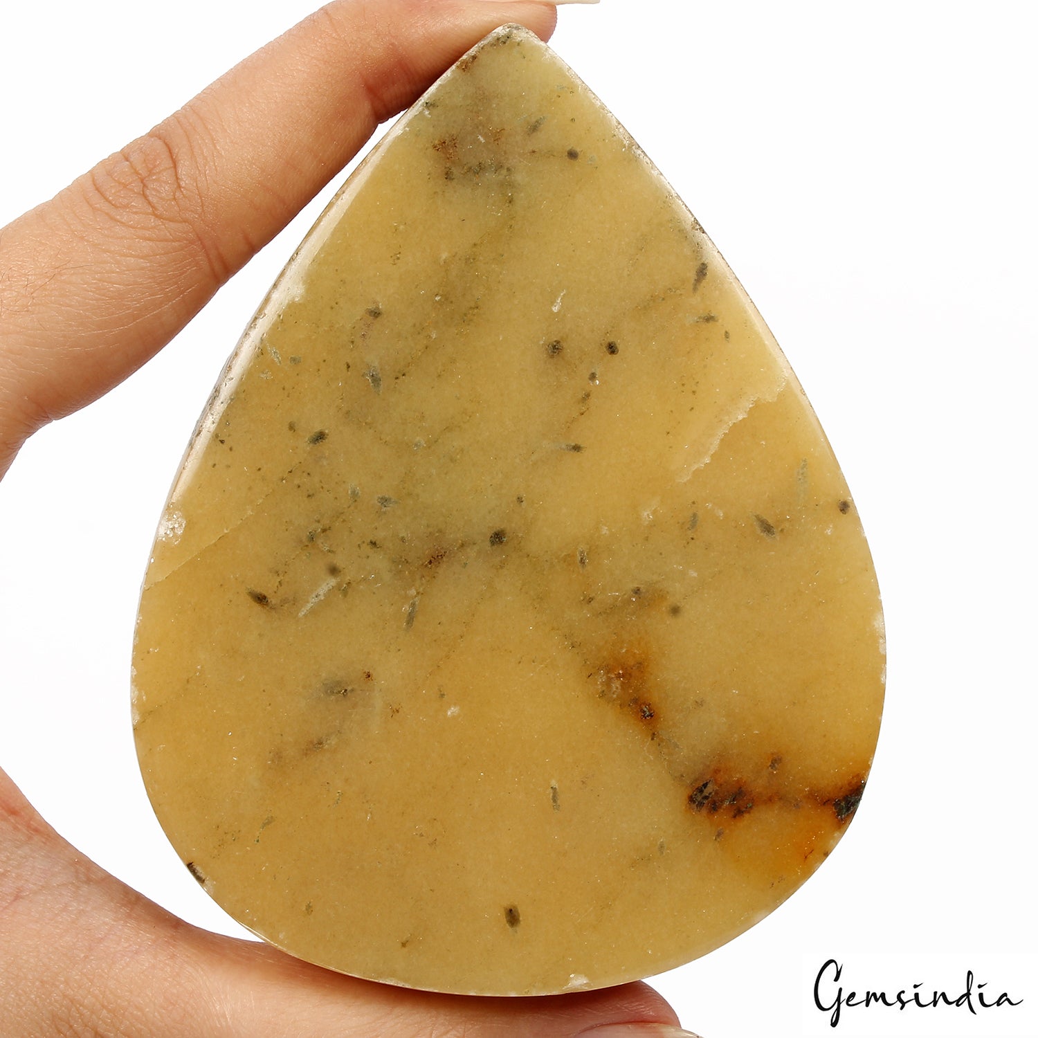 Yellow Aventurine Cabochon, Pear cabochon, Untreated — 98x76x34 mm, 2030 Ct