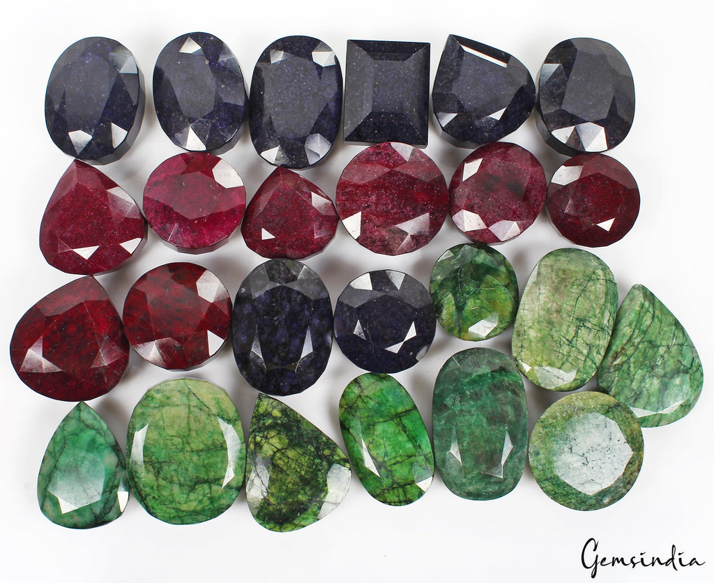 10 Kg Natural Ruby Emerald Sapphire Mix Cut Museum Size Loose Gemstones 66-102mm