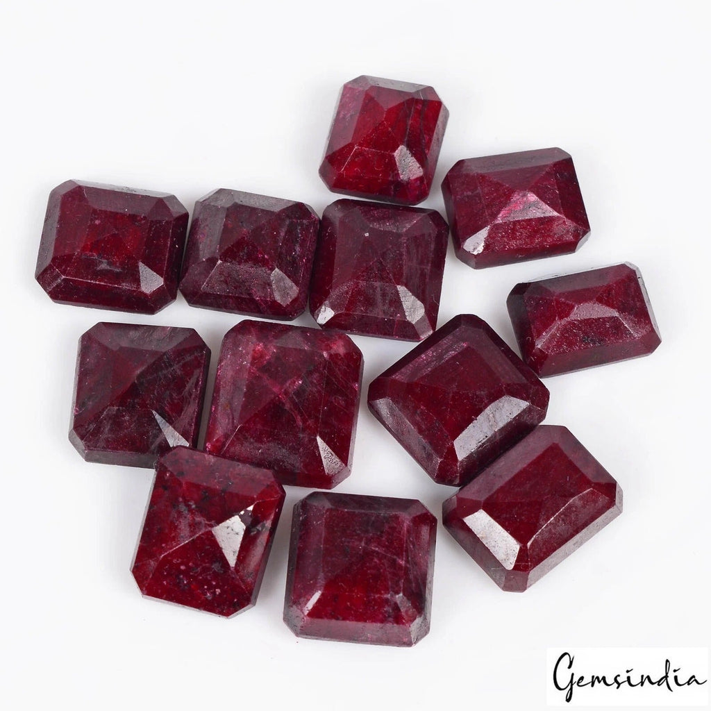 Certified 133.40 Ct/12 Pcs Natural Dark Red Ruby Octagon Cut Gem Lot For Jewelry